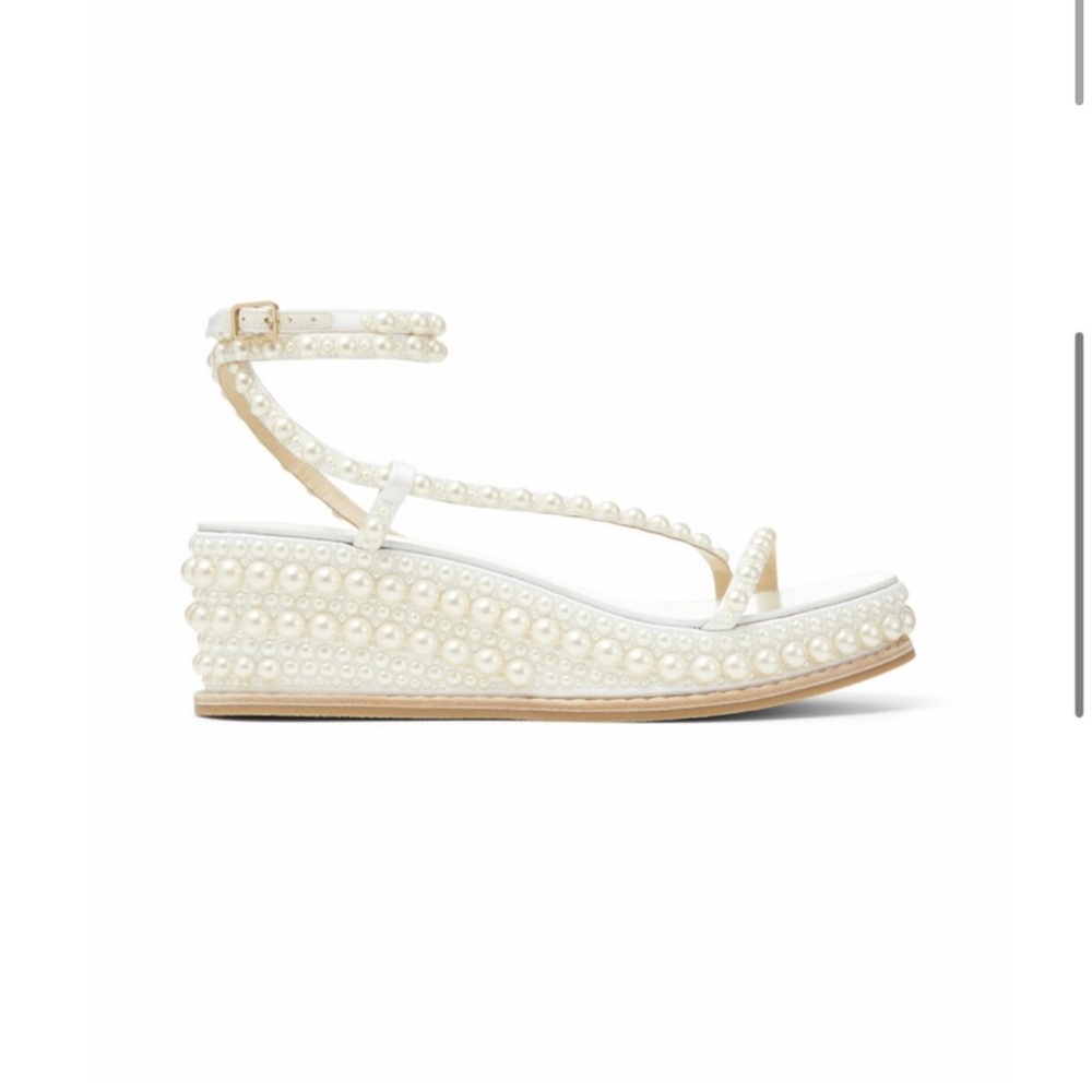 Jimmy Choo - NWT Drive 60 sz 38 IT Pearl-Embellished White Wedge Sandals
